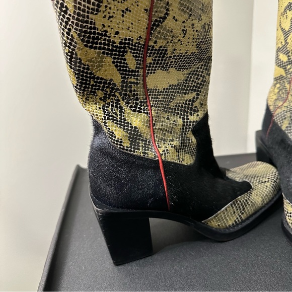 Vintage Western Cow Hair and Snake Skin Cowboy Boots with Square Toe - Picture 12 of 16